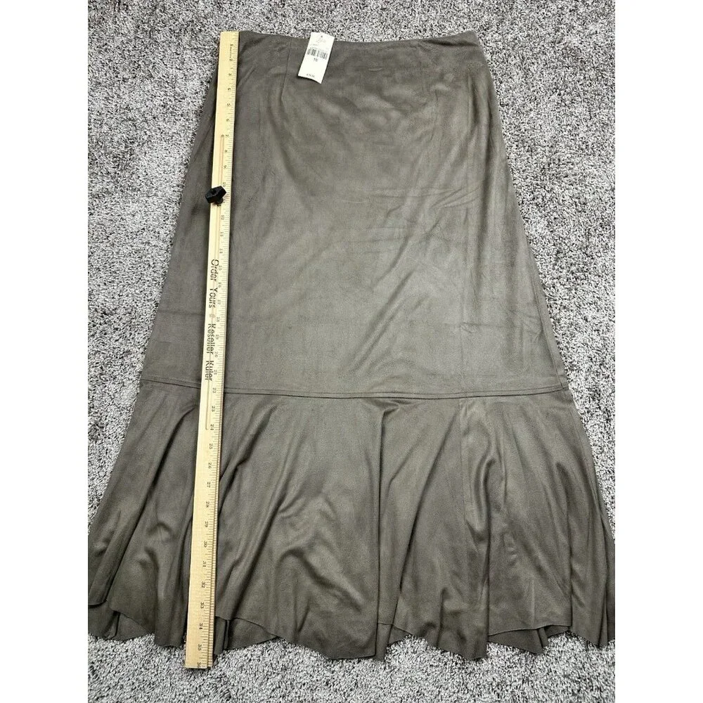 J. Jill‎ Faux Suede Midi Skirt Gray Flounce Hem Boho Workwear Size 10 NWT